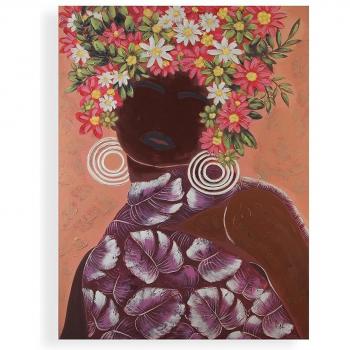 Cuadro Flower Woman Rosa - Impresión en lienzo de alta calidad con marco de pino, decoración elegante para tu hogar, medidas grandes 90x120 cm