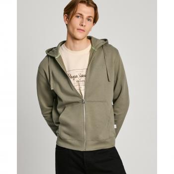 Sudadera Pepe Jeans para Hombre con Cierre Cremallera y Capucha Ajustable, Algodón Orgánico, Sostenible, Color Verde Safari