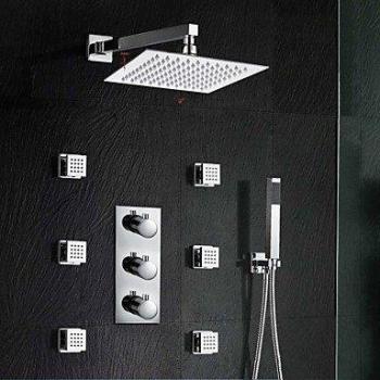 Thermostatic Mixer Valve 8Ultrathin Square Rainfall Shower With 6 Pcs Body Jets