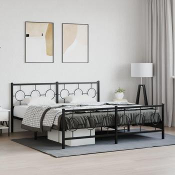 Cama Pata Redonda con Cabecero y Pediera Metal Negro 183x213 CM