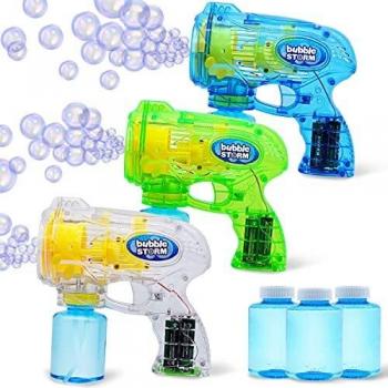 JOYIN Equipo de 3 Pistolas de Burbujas para Niños, con soluciones de Burbujas, Regalos de Fiesta de Burbujas, Juguete de Verano, Cumpleaños, Actividades al Aire Libre y en Interiores, Pascua.