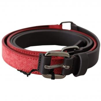 Costume National Red Brown Leather Silver Logo Buckle Waist Belt - 85 cm / 34 Inches