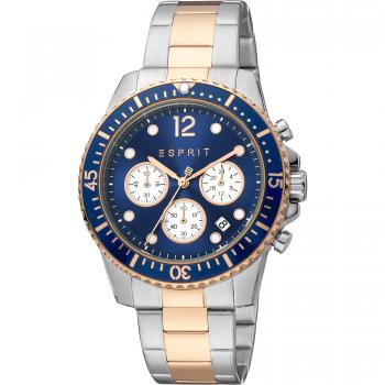 Esprit Hudson Unisex Watch - Silver Grey Rose Gold with Night Blue Dial