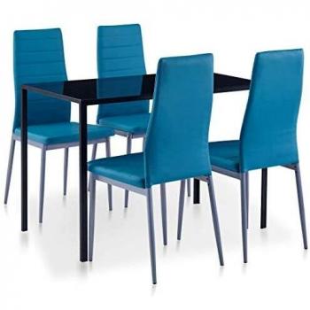 vidaXL Conjunto de Mesa y Sillas de Comedor 5 Piezas Hogar Casa Muebles Mobiliario Decoración Descanso Diseño Estilo Confort Azul