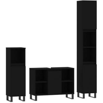 Juego de muebles de baño 3 piezas madera contrachapada negro