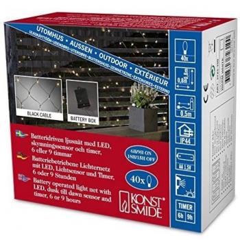 Red de luces LED para exterior con temporizador y sensor de luz, 40 LEDs blanco cálido