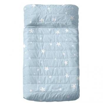 Colcha Básica para Cuna de Bebé Estrella Feliz Azul 100 x 130 cm, 100% Algodón Exterior, 100% Poliéster Relleno, Calidad 150