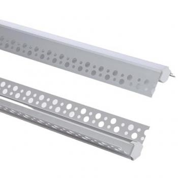 Perfil de Aluminio para Integración en Escayola/Pladur con Tapa Continua para Esquina Arista, Tira LED hasta 9 mm, Aluminio, 6 m, Transparente