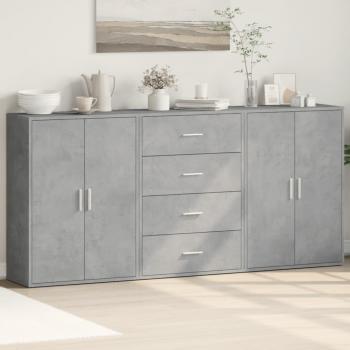 Aparador de 3 piezas de hormigón gris y madera multicapa, dimensiones 60x31x84 cm
