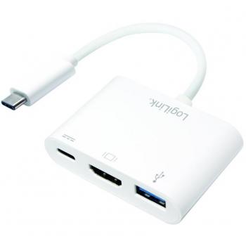 LogiLink 0.14m, 2xUSB-C/HDMI+USB A Blanco