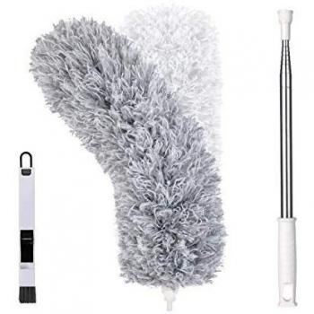 Vicloon Plumero de Limpieza, Plumero telescópico, Microfibra Plumero con 2 en 1 Ranuras Cepillo de Limpieza, Extensible Lavable con 245cm Barra Telescópica para Ventanas Persianas Muebles Coches