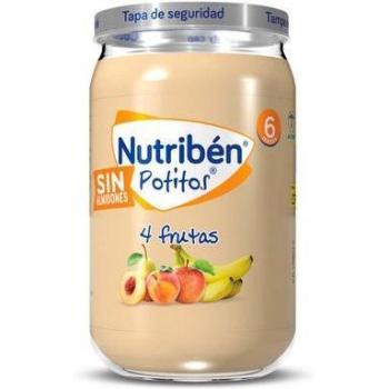 Nutribén Potito Cuatro Frutas para Bebés a partir de 6 Meses, Sin Almidones, 235 gr