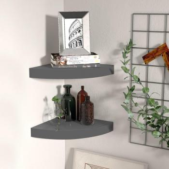 vidaXL Floating Corner Shelves - 2 pcs High Gloss Grey, 25x25x3.8 cm, MDF