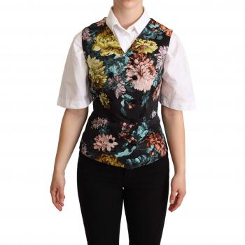 Dolce & Gabbana Black Jacquard Floral Waistcoat Vest - IT42|M
