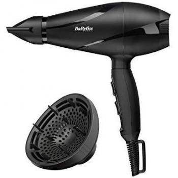BaByliss 6613DE Secador de Pelo Profesional, Iónico, Motor AC 2200 W, 3 Temperaturas + Aire Frío, 2 velocidades, Boquilla Estrecha 6 mm y Difusor, Color Negro