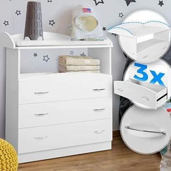 Cambiador de Bebé Nova - 3 Cajones, Compartimento Abierto, Diseño Ergonómico, Madera MDF, Blanco - 85 x 71 x 96 cm