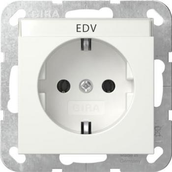 Gira System 55 Glossy White Schuko Socket Outlet with Labeling Field (Model 445703)