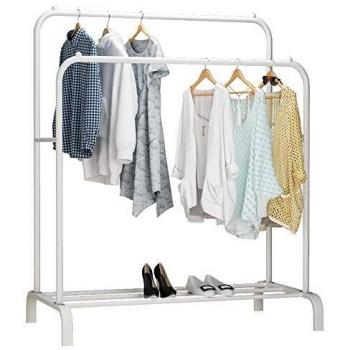UDEAR Percheros Burro Perchas Independientes de Doble Varilla Estante para Ropa de Dormitorio Multifuncional, Blanco