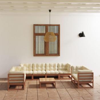 Set de Sofás de Jardín 9 Piezas con Cojines de Madera Maciza de Pino