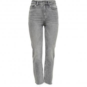 Only Emily Life High Waist Straight Crop Ankle Jeans - Grey Denim