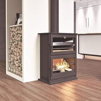 Estufa de Leña con Horno FM Modelo CH-9, Estufa Frontal de Acero Inoxidable con Leñero