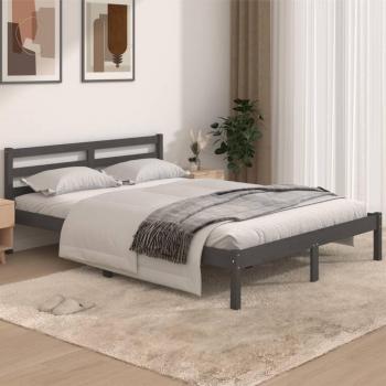 Estructura de cama de madera maciza de pino gris 140x190 cm