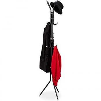 Perchero de Pie Metálico Negro con 12 Ganchos, Estable y Práctico, Dimensiones: 180x44x39 cm