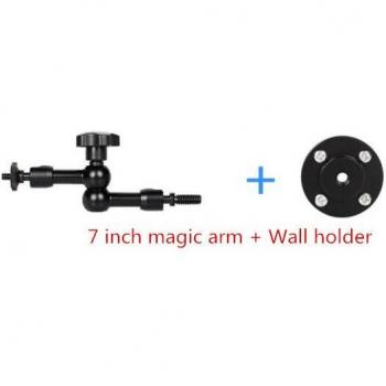 Soporte de Pared Articulado de Fricción para Cámara y Monitor con Abrazadera, Luz LED, Flash y Micrófono