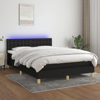 Cama box spring de muelles con colchón y luces LED de tela negra 140x190 cm
