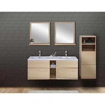 Conjunto de Baño ENIO 140 cm en Roble con Mueble, Lavabo de Resina, 2 Espejos y Media Columna