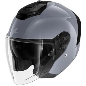 Casco Jet Shark RS Blank - Negro Gris/Plateado, diseño aerodinámico, visera anti-rayaduras, sistema de ventilación eficiente, interior desmontable y lavable, homologación ECE 22.05