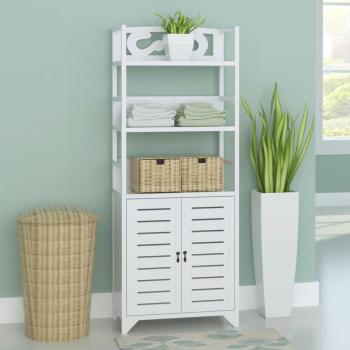 Mueble expositor de madera maciza de paulownia blanco 46x24x140 cm