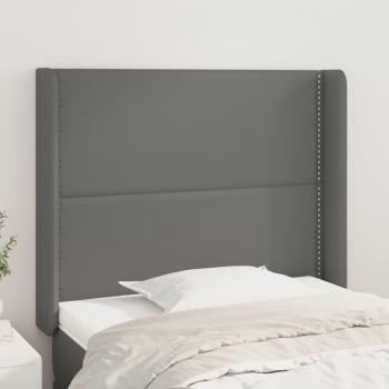 Cabecero con orejas de cuero sintético gris 103x16x118/128 cm