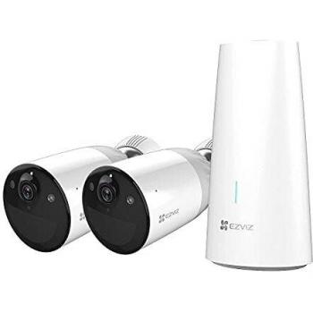 EZVIZ Cámara de Vigilancia Wifi 1080P Batería Recargable 12900mAh, Duración de la Batería 365 días, Detección de Movimiento PIR, Visión Nocturna Color, Audio Bidireccional, IP66,BC1, 2 Cámaras+1 Base