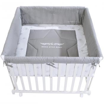 Parque Infantil Roba Rock Star Baby 100 x 100 cm Blanco con Ropa de Protección y Cojín
