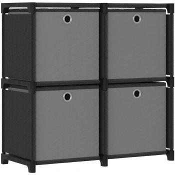 Estantería de 4 cubos con cajas de tela 69x30x72,5 cm Negra y Gris, Mueble de Almacenaje para Oficina, Estudio o Dormitorio