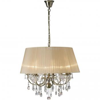 Lámpara colgante Olivia con pantalla de bronce suave, 8 bombillas, latón antiguo y cristal