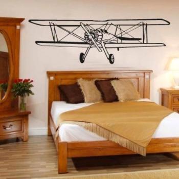 INDIGOS Vinilo Decorativo para Pared w372 biplano 120x38cm Aviador, Negro, 120x8x38 cm