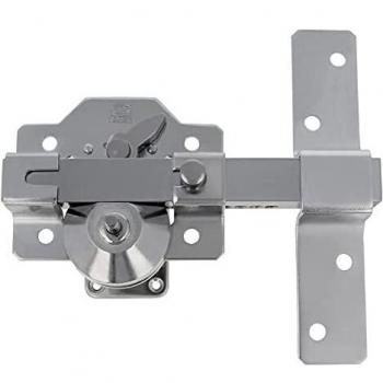 Amig - Cerrojo de Sobreponer para Puertas con Botón de Apertura, Pestillo de Seguridad y Palanca de Bloqueo de Acero Cromado | 105 x 170 mm, Cilindro 50 mm - Color Plateado | Incluye 5 Llaves de Punto