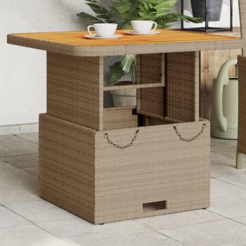 Mesa de jardín ratán sintético y madera de acacia beige 80x80x71 cm