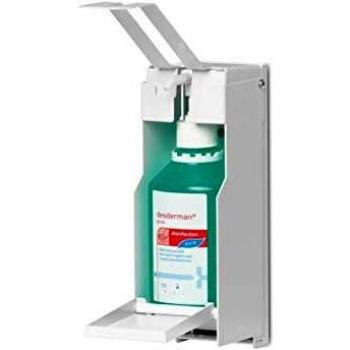 Durable 589223 - Soporte de Suelo con Soporte para Desinfectante y Panel Informativo Giratorio A4, para Botellas de Desinfectante de Hasta 88 x 88 x 215 mm, Gris Plata