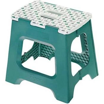 VIGAR - Taburete Plegable Compact Geom on Top de 32 cm de Altura, turquesa/geometrico on top