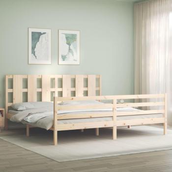 Estructura de cama de matrimonio con cabecero de madera maciza Vidaxl Marrón