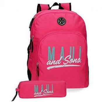 Maui & Sons Hawai Mochila adaptable doble compartimento + estuche escolar, color Fucsia