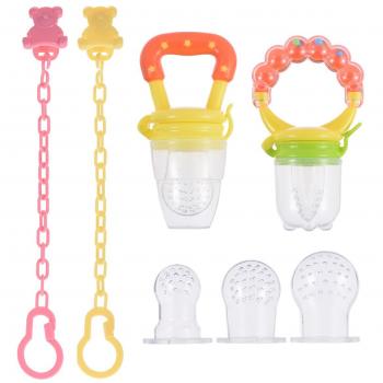 PChero 2pcs Baby Feeder Pacifiers - One with Ringing Handgrip - con clips para chupete y 3 reemplazos de pezones de silicona