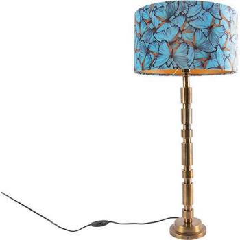 Lámpara de mesa Art Deco bronce 35 cm con pantalla de mariposas doradas - TORRE