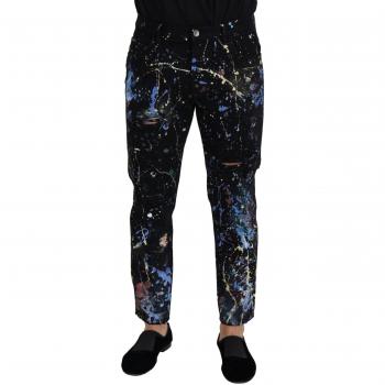 Dolce & Gabbana Black Cotton Color Splash Print Slim-fit Denim Jeans - IT48 | M
