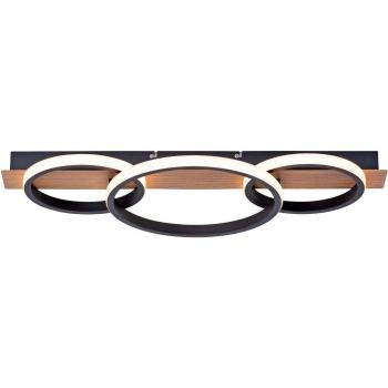 Plafón LED Troop con decoración de madera y 3 luces