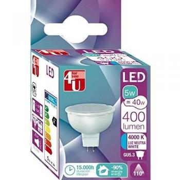 4U 461469 Garza-Bombilla Led Dicroica, Luz Neutra 4000K, Casquillo GU5.3, 5W 400 lúmenes G5.3, 12 W, Blanco, Medidas: 5,5 x 5 x 5 cm