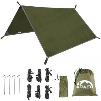Lona Camping Impermeable,Lona Impermeable Portátil por Contra Viento Lluvia Nieve Parasol para 290cm*290cm al aire libre Camping Viajar,Picnic,Playa